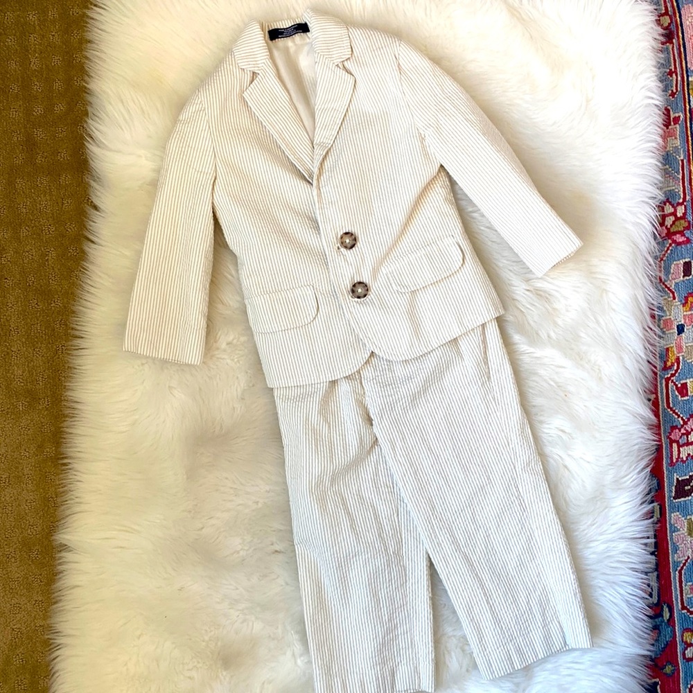 Nautica Khaki striped seersucker suit